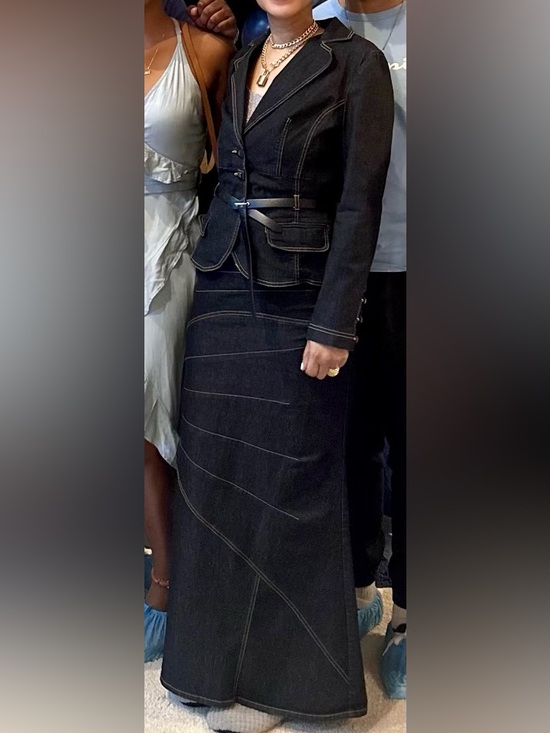 Bisou Bisou Dresses & Skirts - 🔴Bisou Bisou Dark Navy Maxi Skirt with Tan Contrast Stitching